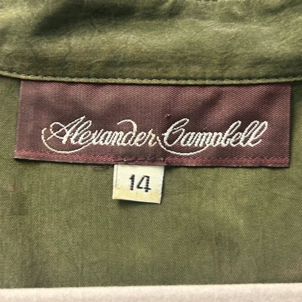 Alexander Campbell Button Front Blouse Womens 14 Olive Green Beaded Shoulders